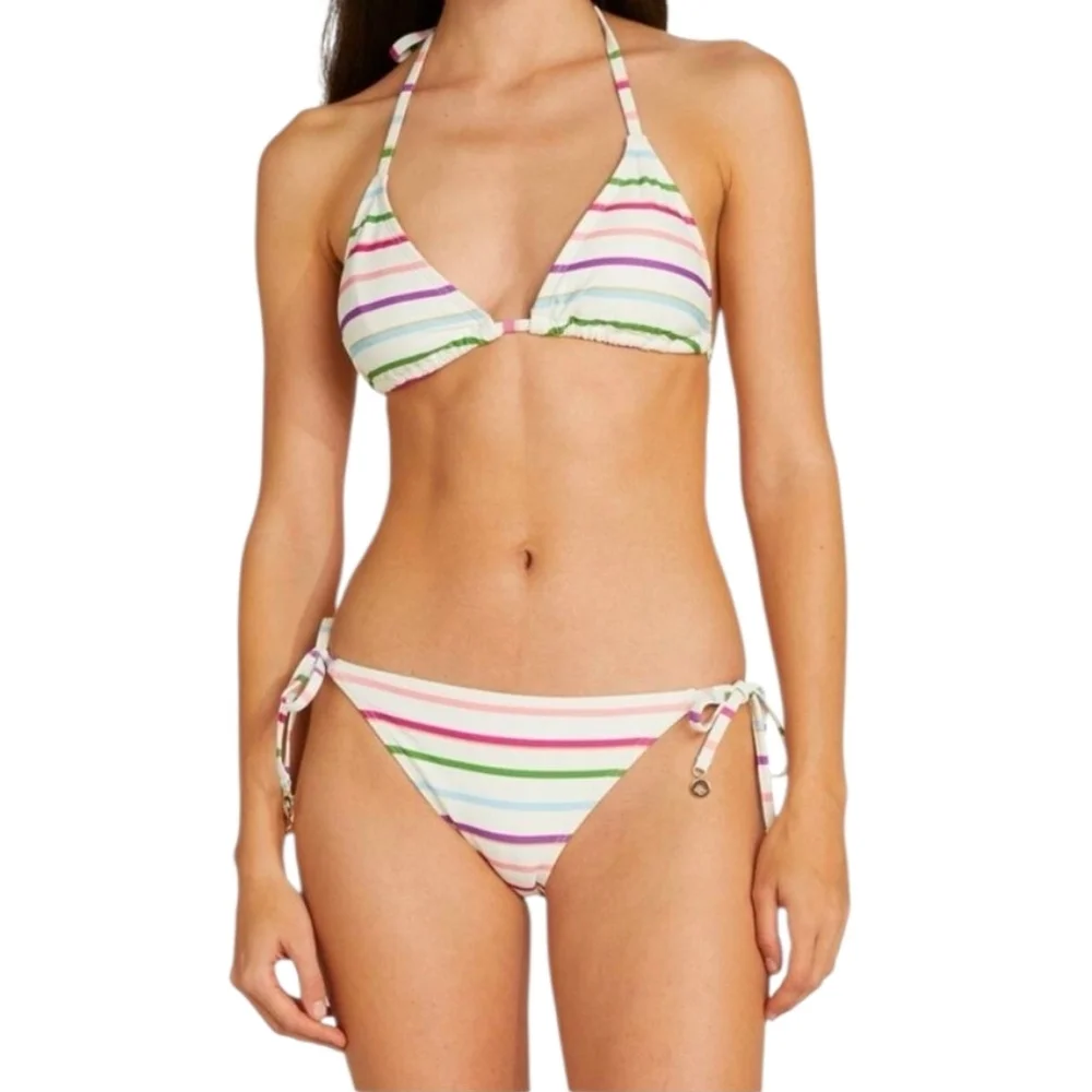 NWT Kate Spade Party Stripe Triangle Bikini Two Piece Swimsuit Sz Large S3A226S